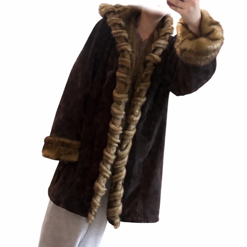 Vintage y2k Dennis Basso Genuine Leather Faux Fur Trim Coat – Size 2X - Picture 13 of 13